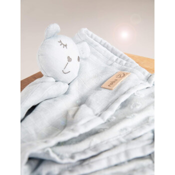 roba Baby Schmusetuch Lil Planet - 40 x 40 cm - Schnuffeltuch mit Bären Motiv - Musselin - Bio Baumwolle, hellblau - B-Ware neuwertig