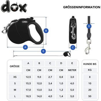 DDOXX Roll-Leine reflektierend, ausziehbar, M, 5 m, bis 20 kg, Schwarz - B-Ware gut