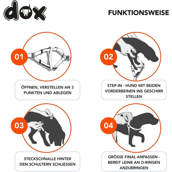 DDOXX Hundegeschirr Nylon, Step-In, Verstellbar, Ausbruchsicher, XS - 1,0 x 32-44 cm, orange - B-Ware neuwertig