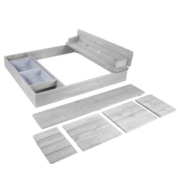 roba Sandkasten Outdoor + grau lasiert, inkl. aufklappbare Sitzbank & 2 Spielwannen - B-Ware neuwertig