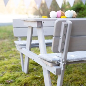 roba Kinder Outdoor+ Sitzgruppe Picknick mit Rückenlehnen - Kindersitzgruppe mit 4 Plätzen -  aus wetterfestem Holz - Grau - B-Ware sehr gut