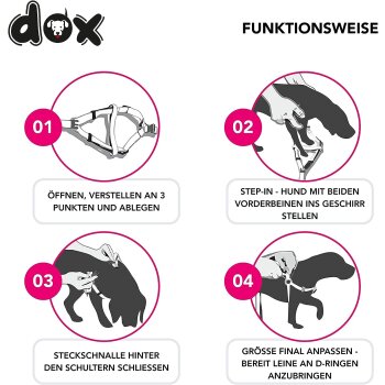 DDOXX Hundegeschirr Nylon, Step-In, Verstellbar, Ausbruchsicher, Pink, XS - B-Ware sehr gut