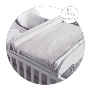 roba Wickelplatte inkl. Wickelauflage taupe kariert, zum Aufsetzen auf Baby- & Kinderbetten, weiß - B-Ware neuwertig