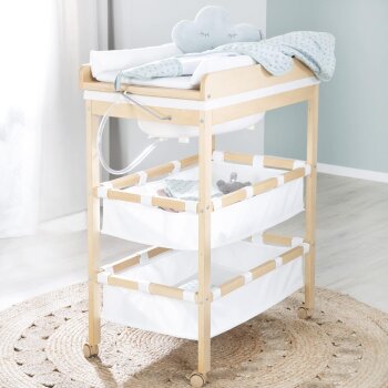 roba Bade Wickel Kombi Baby Pool Wickeltisch klappbar, mit integrierter Badewanne, natur - B-Ware sehr gut