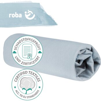 roba Spannbettlaken Lil Planet 40 x 90 – 45 x 90 - Baby Bettlaken für Stubenwagen und Wiegen, hellblau - B-Ware sehr gut