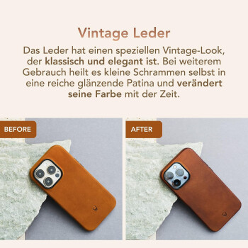 DONBOLSO Lederhülle kompatibel für iPhone 14 Pro Max, Echtleder, Vintage Braun - B-Ware Transportschaden Kosmetisch