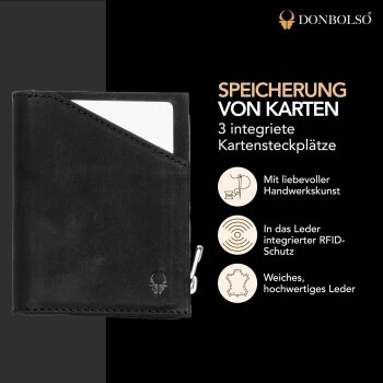 DONBOLSO Herren Leder Slim Wallet mit Münzfach,...
