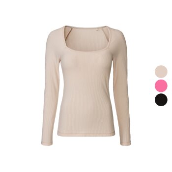 esmara® Damen Geripptes Langarmshirt, figurbetont -...