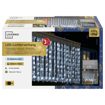 LIVARNO home LED-Lichtervorhang, 8 Leuchtmodi, 220 LEDs (kaltweiß) - B-Ware sehr gut