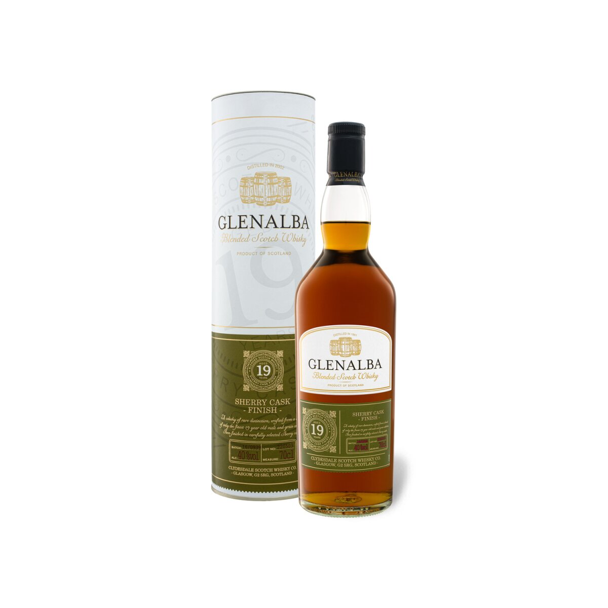 Glenalba Blended Scotch Whisky 19 Jahre Oloroso Sherry Cask Finish mit  Geschenkbox 40% Vol - B-Ware , 32,99 €