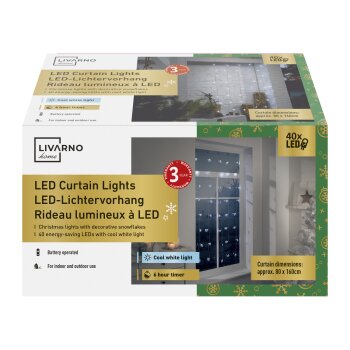 LIVARNO home LED-Lichtervorhang, 40 LEDs, mit Timer (Lichtervorhang Schneeflocke) - B-Ware sehr gut