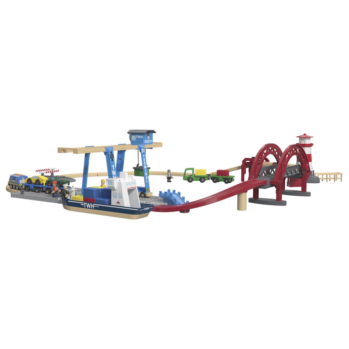Playtive Holz Eisenbahn-Set Containerhafen, mit 3 Stationen - B-Ware sehr  gut, 44,99 €