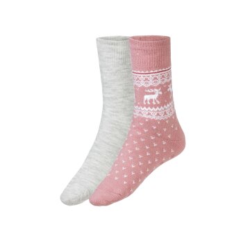 esmara® Damen Thermo Socken, 2 Paar, weich und wärmend (Pink Motif/Light Grey Melange, 35-38) - B-Ware neuwertig