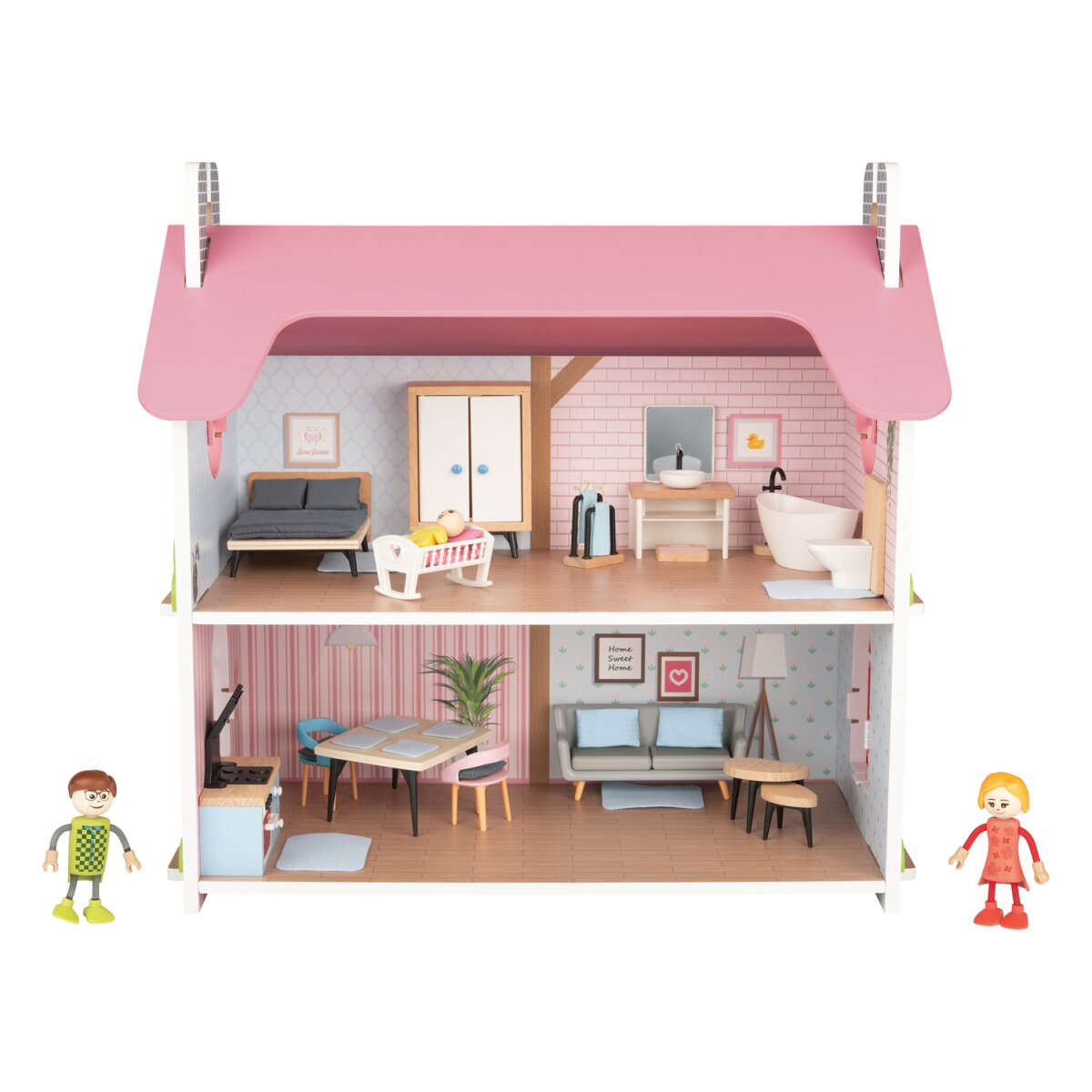 Playtive Holz Puppenhaus, 41-teilig, abnehmbares Dach - B-Ware sehr gut,  26,99 €