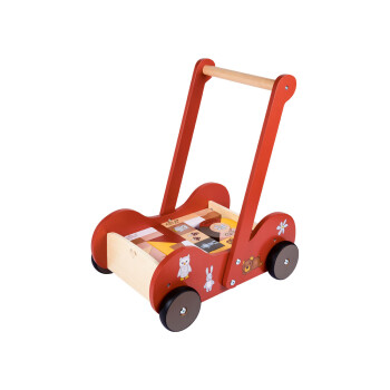 Playtive Holz Schiebewagen, mit 30 Holzbausteinen (rot) - B-Ware neuwertig