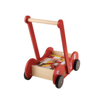 Playtive Holz Schiebewagen, mit 30 Holzbausteinen (rot) - B-Ware neuwertig