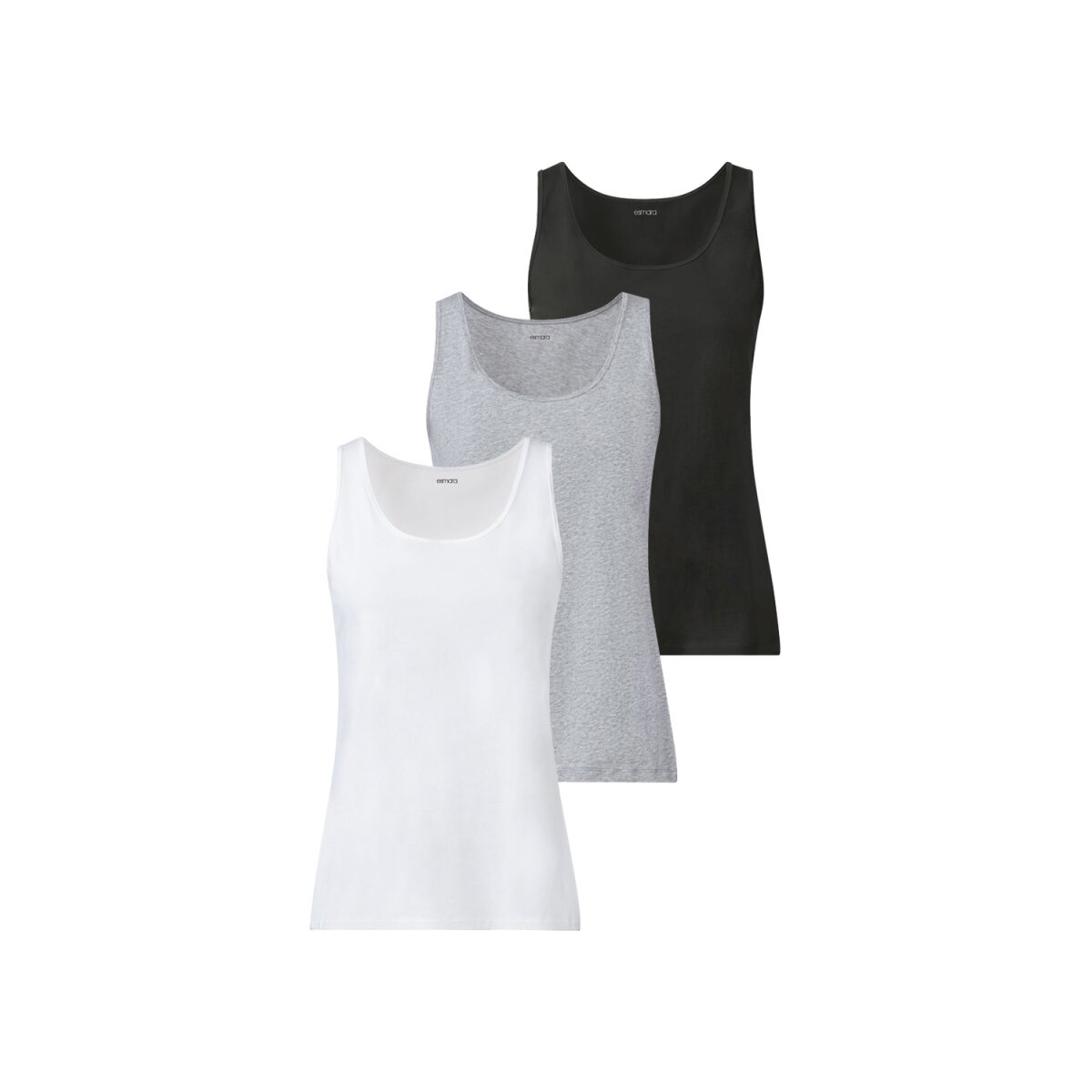 esmara® Damen Achselhemden, 3 Stück, mit hohem Baumwollanteil  (schwarz/grau/weiß, XS(32/34)) - B-War, 8,99 €