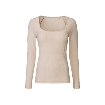 esmara® Damen Geripptes Langarmshirt, figurbetont (beige, L(44/46)) - B-Ware neuwertig
