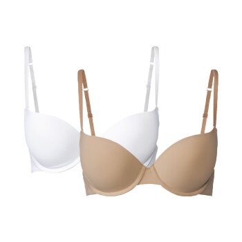 esmara® Damen Push Up BH, 2 Stück, mit verstellbaren Trägern (beige/weiß, 70A) - B-Ware neuwertig