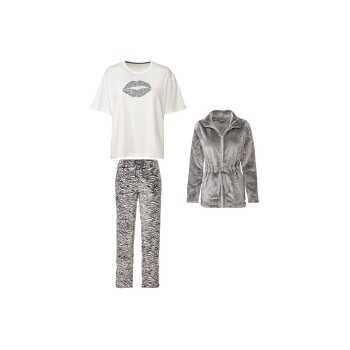 esmara 3-teiliger Damen-Pyjama, lang, M, grau/weiß...