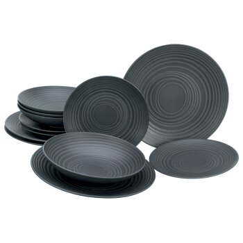 CREATABLE Teller-Set Lava Stone, 12-teilig, schwarz-grau...