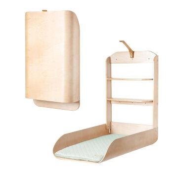 roba Wandwickelregal - Klappbares Wickelregal aus Holz natur + Wickelauflage roba Style Frosty green - B-Ware sehr gut
