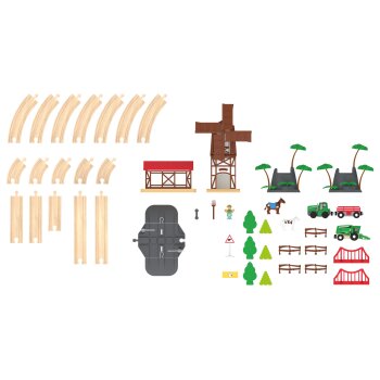 Playtive Eisenbahn-Set Feuerwehr / Countryside, aus Buchenholz (Countryside) - B-Ware sehr gut