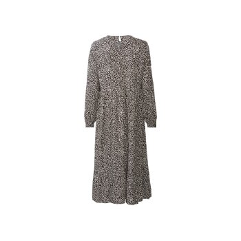 esmara® Damen Midikleid mit Volant am Rock (schwarz/gemustert, 38) - B-Ware neuwertig