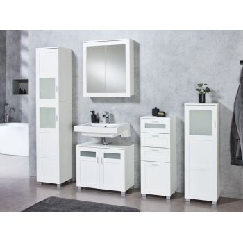LIVARNO home Bad-Hochschrank »Basel« mit 2 Glasrahmentüren - B-Ware neuwertig