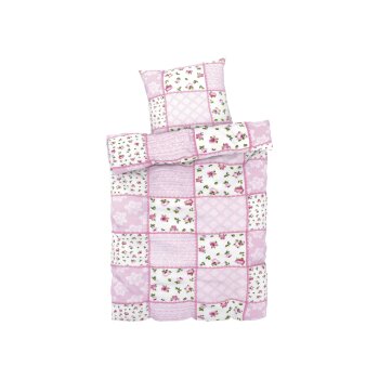LIVARNO home Seersucker Bettwäsche, 135 x 200 cm (rosa/Rosen) - B-Ware neuwertig