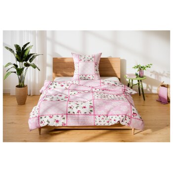 LIVARNO home Seersucker Bettwäsche, 135 x 200 cm (rosa/Rosen) - B-Ware neuwertig