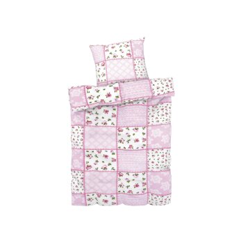 LIVARNO home Seersucker Bettwäsche, 135 x 200 cm (rosa/Rosen) - B-Ware neuwertig