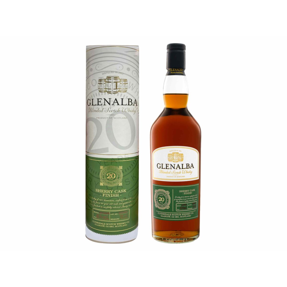 Glenalba Blended Scotch Whisky Sherry Cask Finish 20 Jahre mit Geschenkbox  40% Vol, 32,99 €