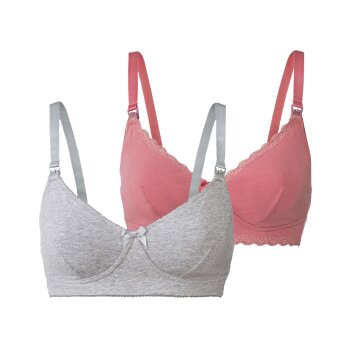 esmara® Damen Still-BHs, 2 Stück, bügellos, mit hohem Bio-Baumwollanteil (grau/rosa, 85D) - B-Ware neuwertig