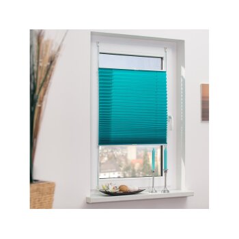 Lichtblick Klemmfix Plissee, stufenloses Einstellen, blickdicht, Montage ohne Bohren, 75 x 130 cm, blau - B-Ware neuwertig