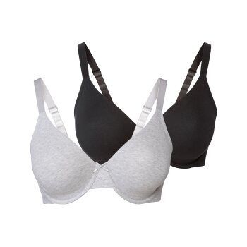 esmara® Damen Bügel-BHs, 2 Stück, mit gemouldeten Cups (schwarz/hellgrau, 90D) - B-Ware neuwertig