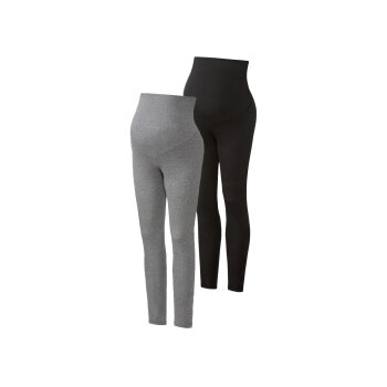 esmara® Damen Umstandsleggings, 2 Stück, mit Bio-Baumwolle (schwarz/grau, XS(32/34)) - B-Ware neuwertig