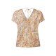 esmara® Damen Leinenshirt mit V-Ausschnitt (gemustert orange, S(36/38)) - B-Ware neuwertig