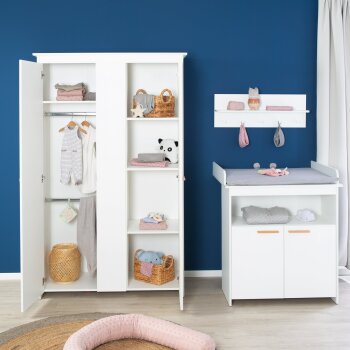 roba Kleiderschrank Anton 2-türig, weiß mit modernen Holzgriffen - B-Ware neuwertig
