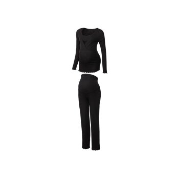esmara® Damen Umstandspyjama aus weicher Ripp-Qualität (schwarz, M(40/42)) - B-Ware neuwertig