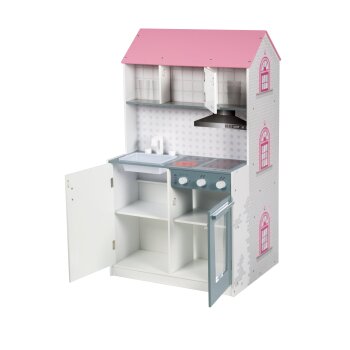 roba Spielhaus 2 in 1, wendbares Puppenhaus & Kinderküche, große Puppenvilla und Spielküche in einem - B-Ware neuwertig