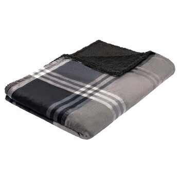 LIVARNO home Kuscheldecke, mit Teddyfleece, 150 x 200 cm (kariert/grau) - B-Ware neuwertig