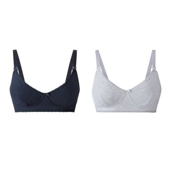 esmara® Damen Still-BHs, 2 Stück, bügellos, mit hohem Baumwollanteil (marine/grau, 85B) - B-Ware neuwertig