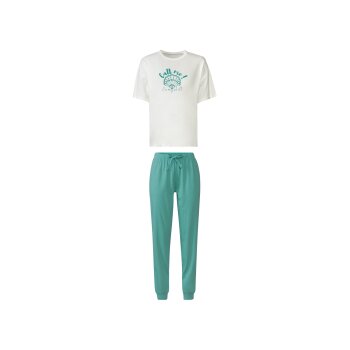 esmara® Damen Pyjama mit überschnittenen Schultern (weiß/grün, L(44/46)) - B-Ware neuwertig