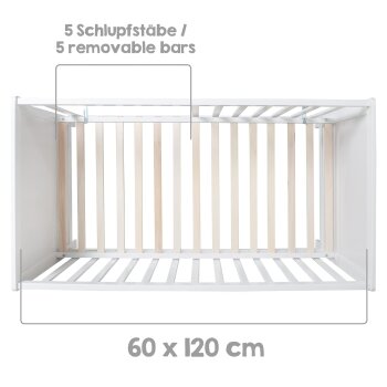 roba 2 in 1 Babybett 60 x 120 cm + Matratze - Gitter- & Beistellbett 6-fach Höhenverstellbar, Holz/weiß - B-Ware neuwertig