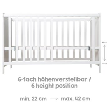 roba 2 in 1 Babybett 60 x 120 cm + Matratze - Gitter- & Beistellbett 6-fach Höhenverstellbar, Holz/weiß - B-Ware neuwertig