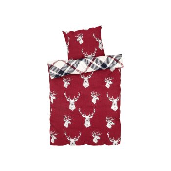 LIVARNO home Winter Jersey Bettwäsche, 155 x 220 cm (Rentier/rot) - B-Ware neuwertig