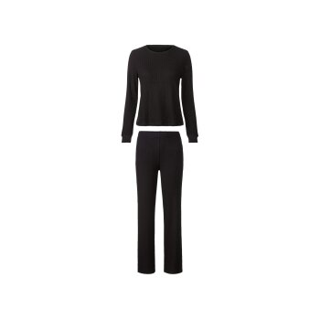 esmara® Damen Pyjama, lang, weiche Ripp-Qualität (schwarz, S(36/38)) - B-Ware neuwertig
