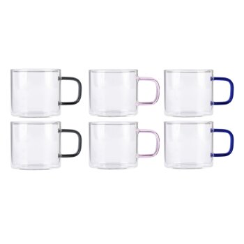 ERNESTO® Gläser-Set mit bunten Griffen/ Teekanne mit Siebeinsatz (Espressobecher 6er Set) - B-Ware neuwertig