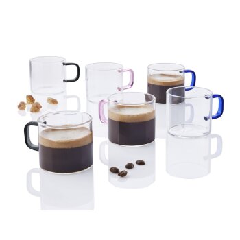 ERNESTO® Gläser-Set mit bunten Griffen/ Teekanne mit Siebeinsatz (Espressobecher 6er Set) - B-Ware neuwertig
